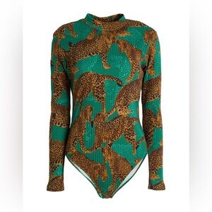 FARM Rio Green and Brown Leopard Print Top